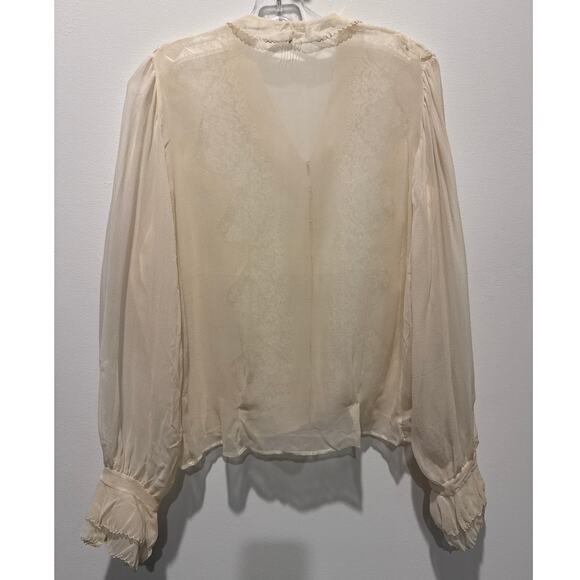 Unlabeled Vintage Cream Chiffon Lace Ruffle Blouse with Double Cuffs medium - Picture 7 of 15